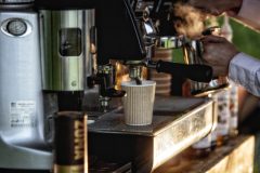 A coffee machine brewing coffee.