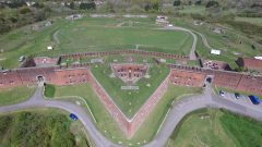 An aerial photo of Fort Purbrook, Portsmouth. The photo shows the scale of the fort as well as the enclosing ramparts.